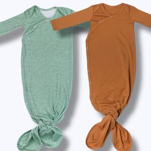 Lot of 2 COPPER PEARL Knotted Gowns Sleeper Newborn-4 Months Neutral Green Brown
